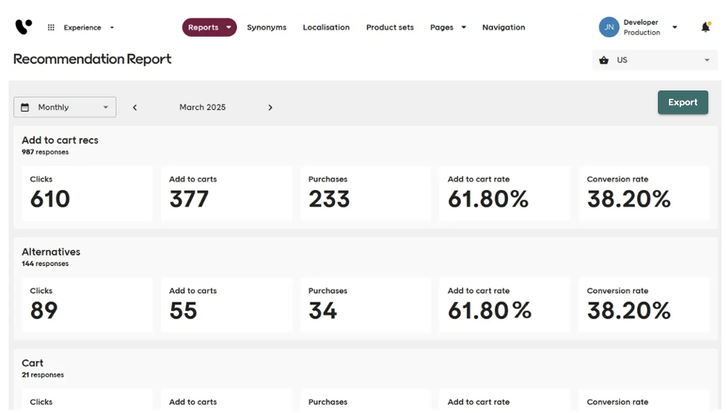 Reports search recommendation screenshot