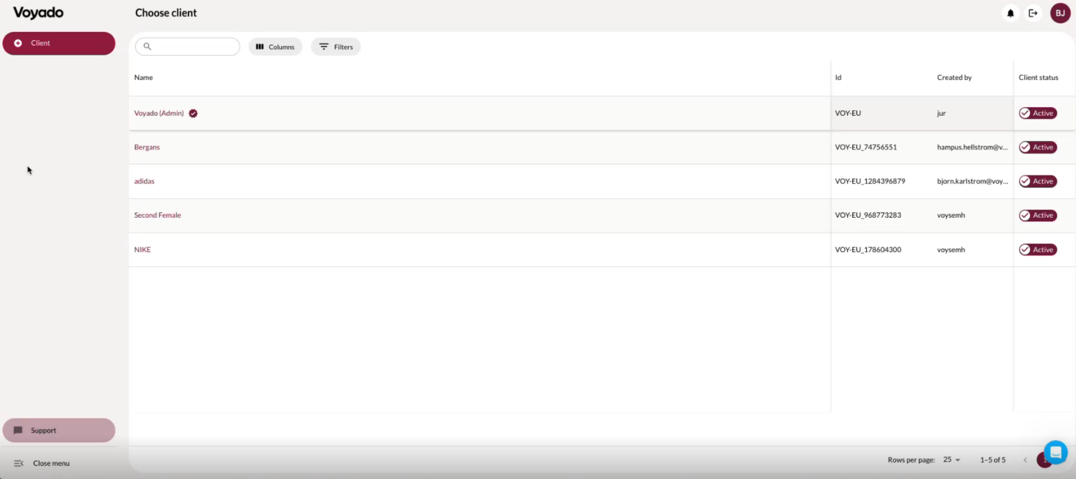 Client overview in Elevate screenshot