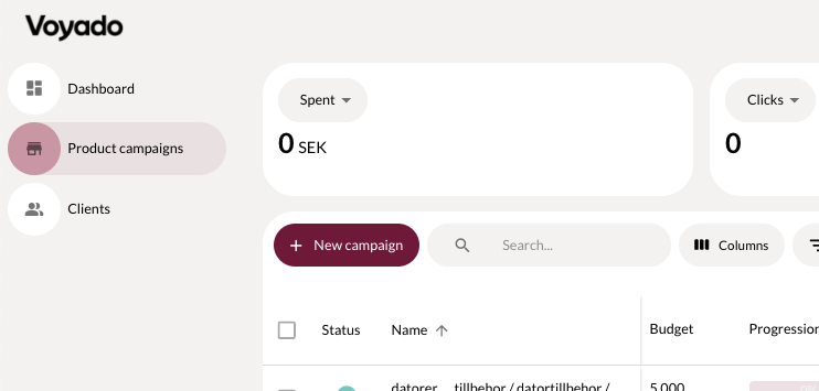 Create campaign view in Elevate screenshot