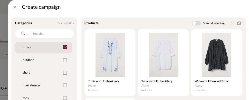 Create campaign category view in Elevate screenshot