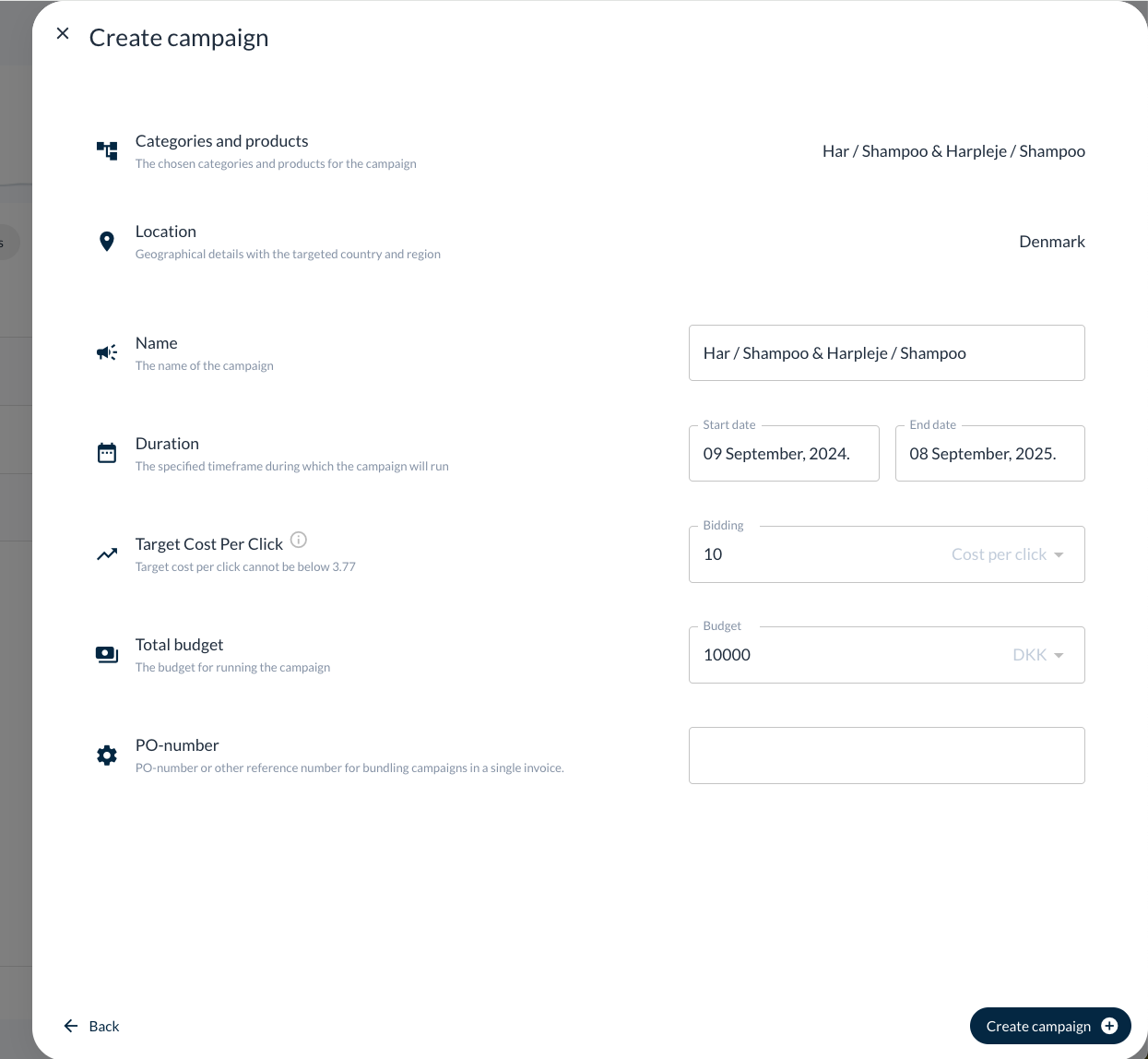 Create campaign details view in Elevate screenshot