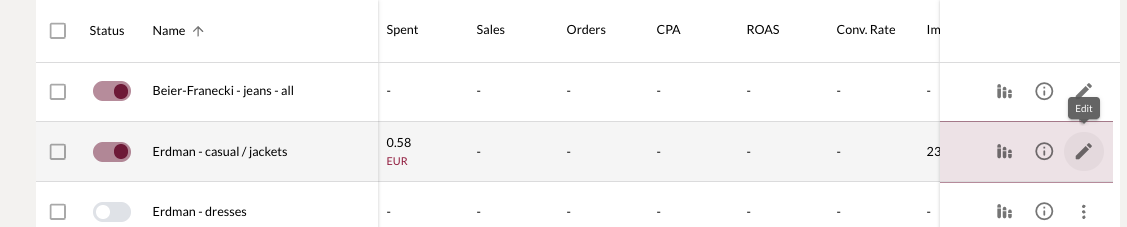 Edit campaigns in Elevate screenshot
