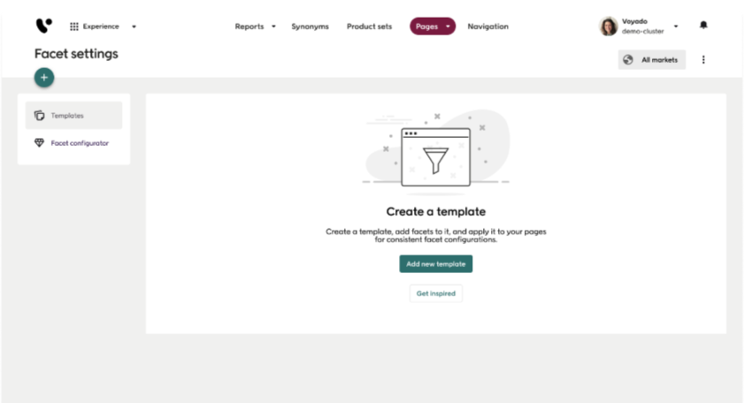Facet templates in Elevate screenshot