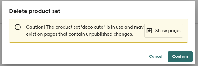 Caution delete product set screenshot