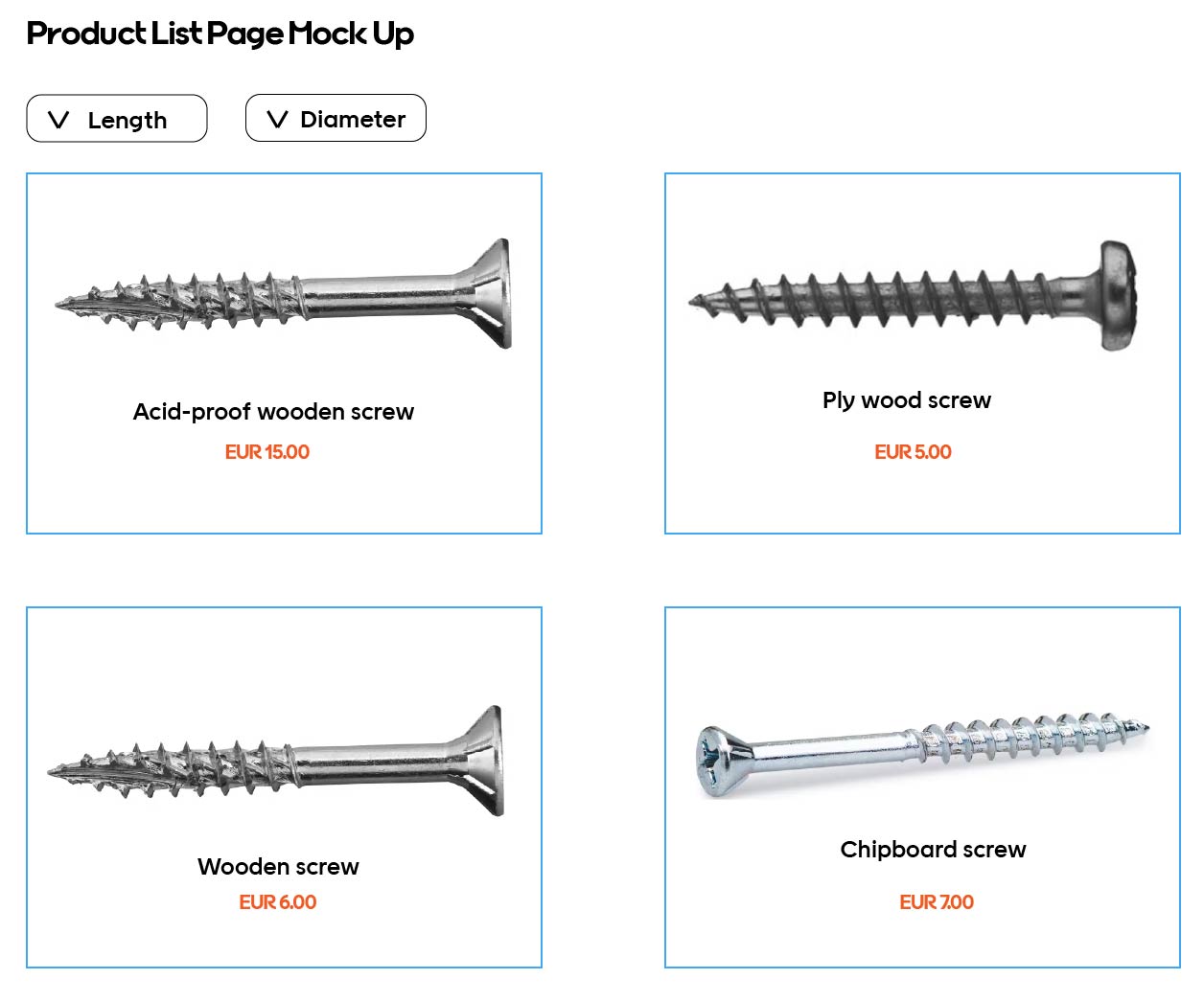 Product list page mock up screenshot