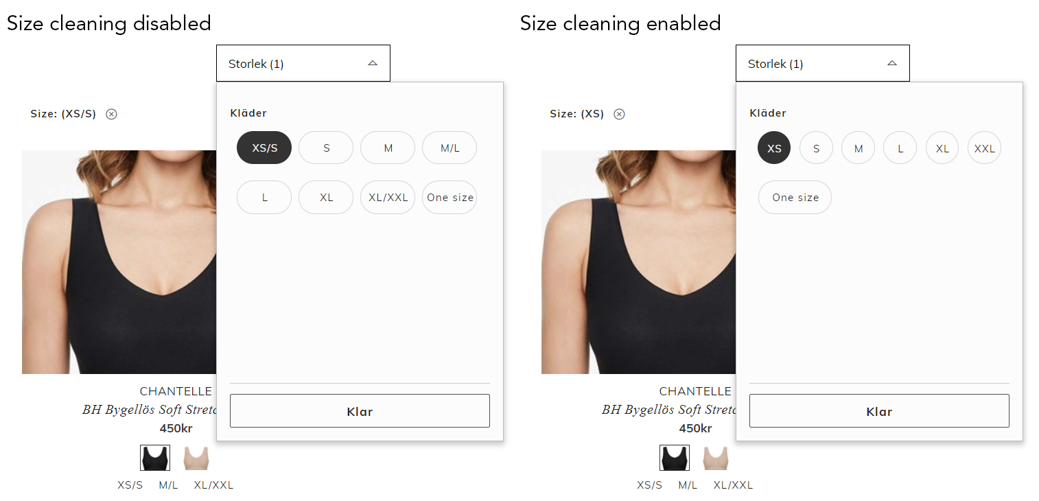 Size cleaning in Elevate screenshot