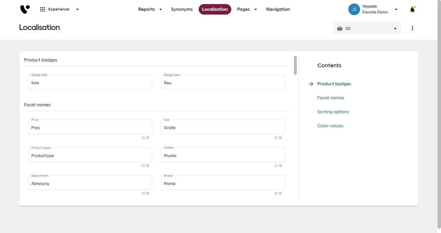 Localisation view screenshot
