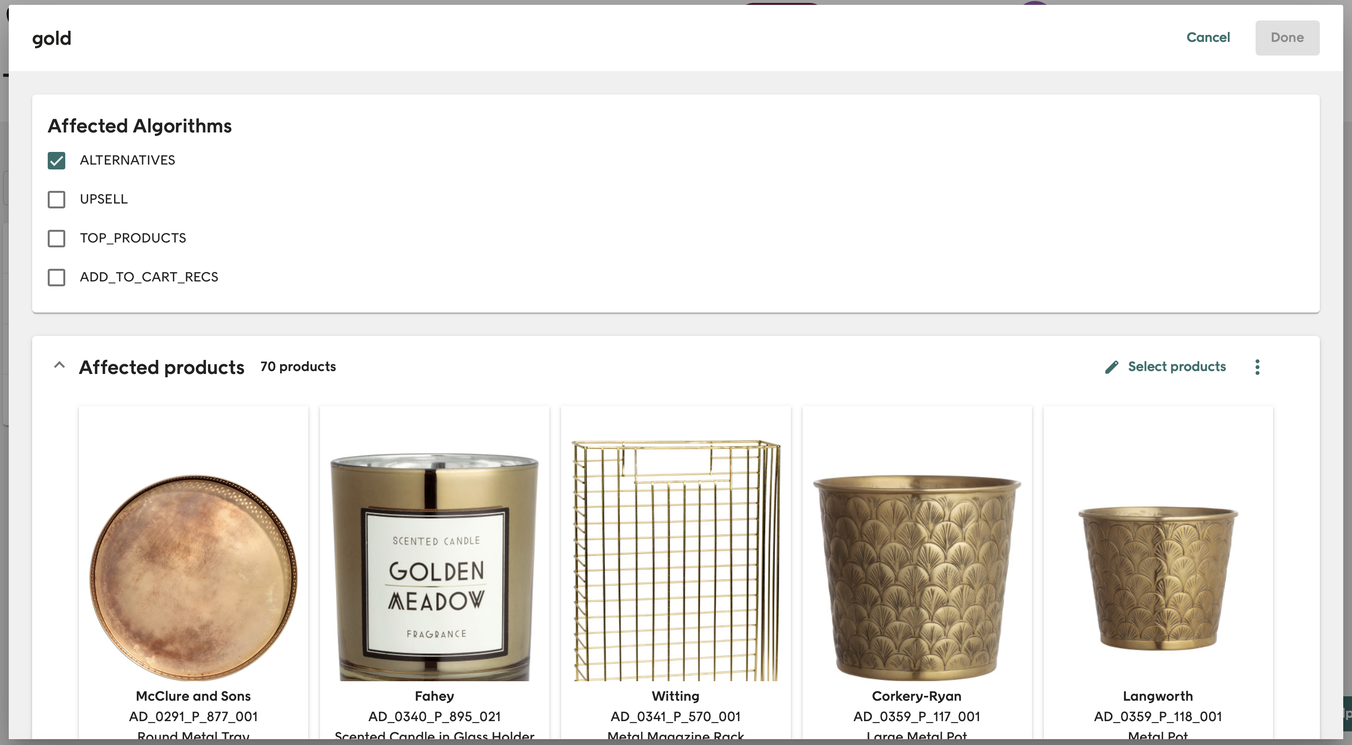 Affected algorithms screenshot