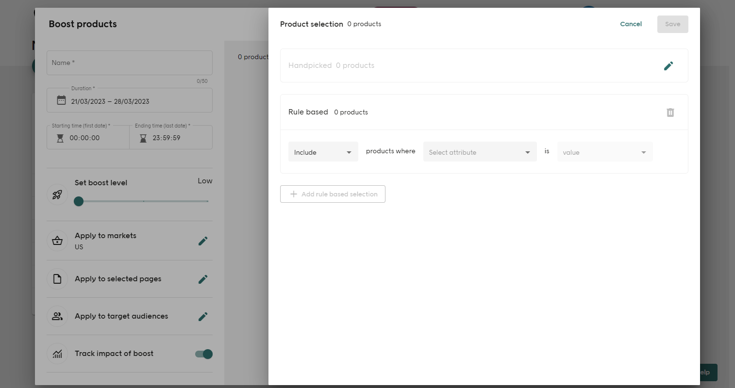 Boost product selection view in Elevate screenshot