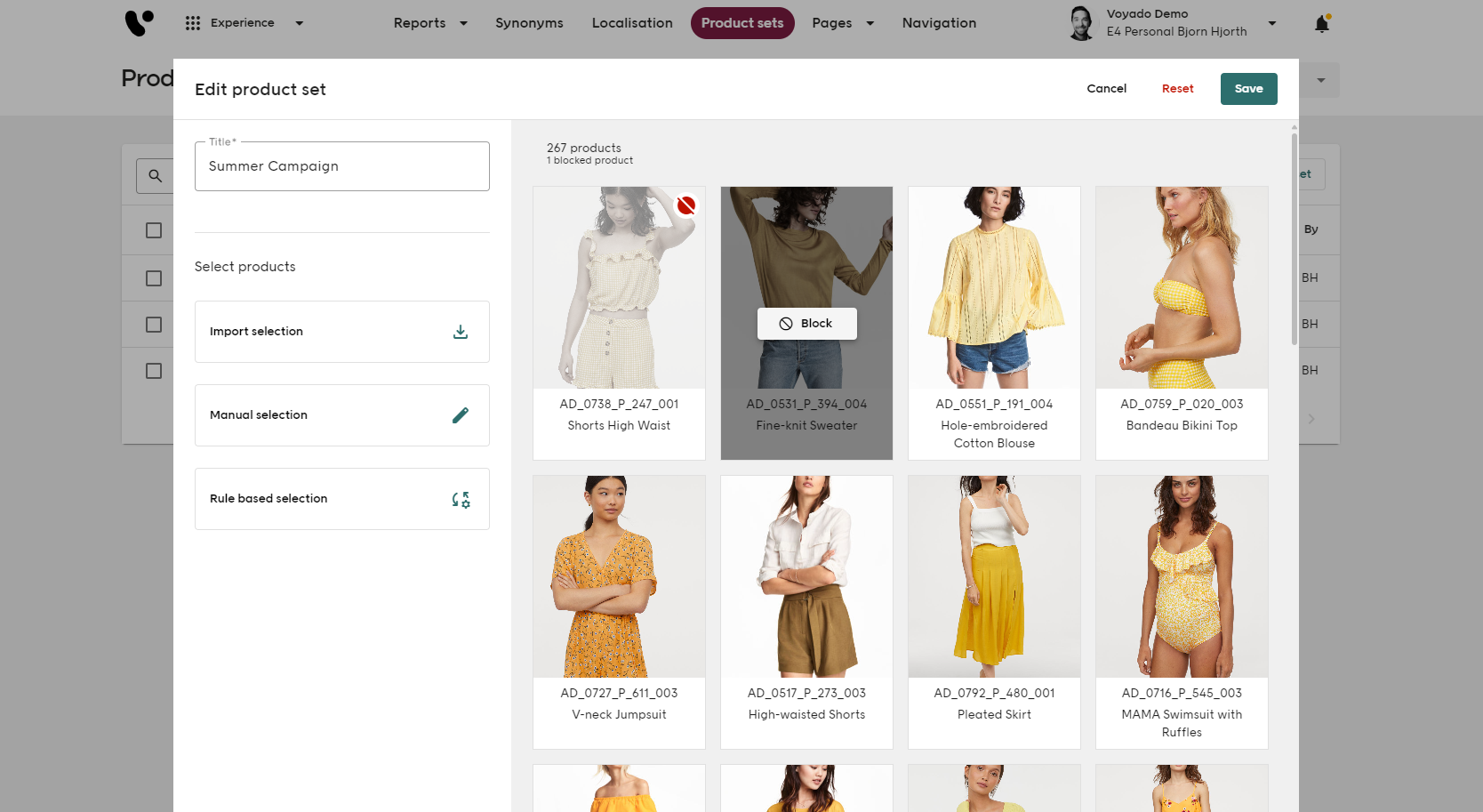Block products in group overview screenshot