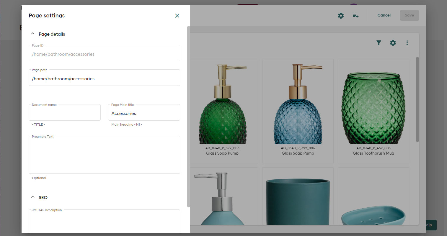 Page settings in Elevate screenshot