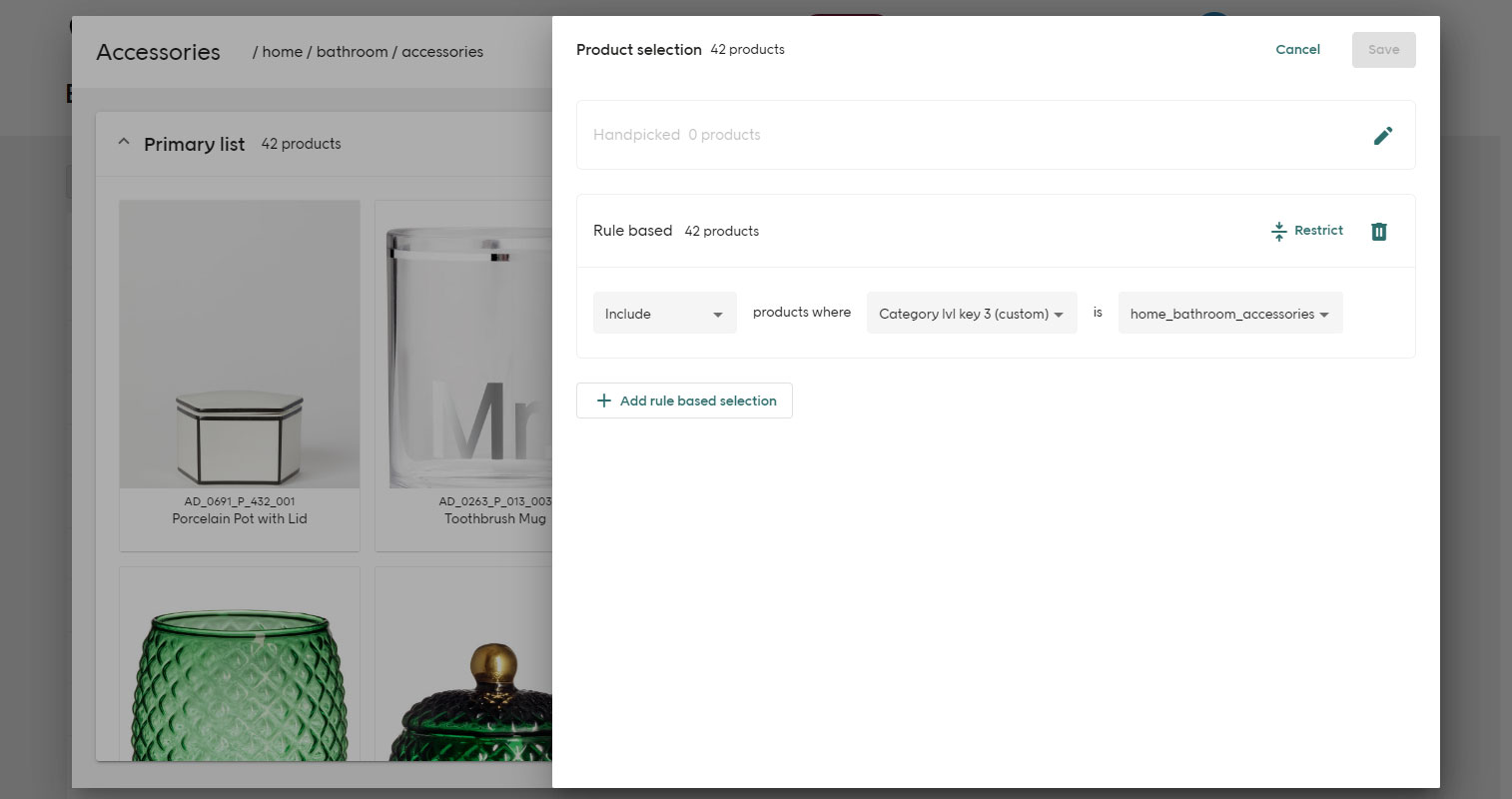 Product selection in Elevate screenshot