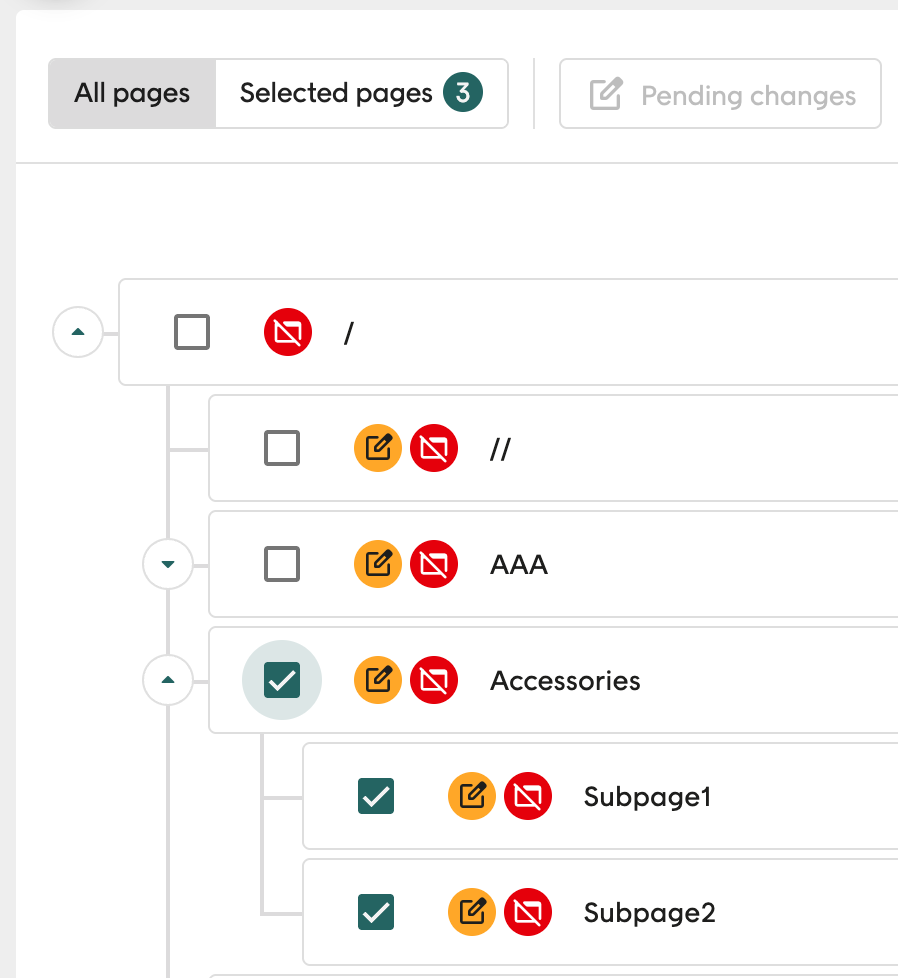 tree view selected pages screenshot