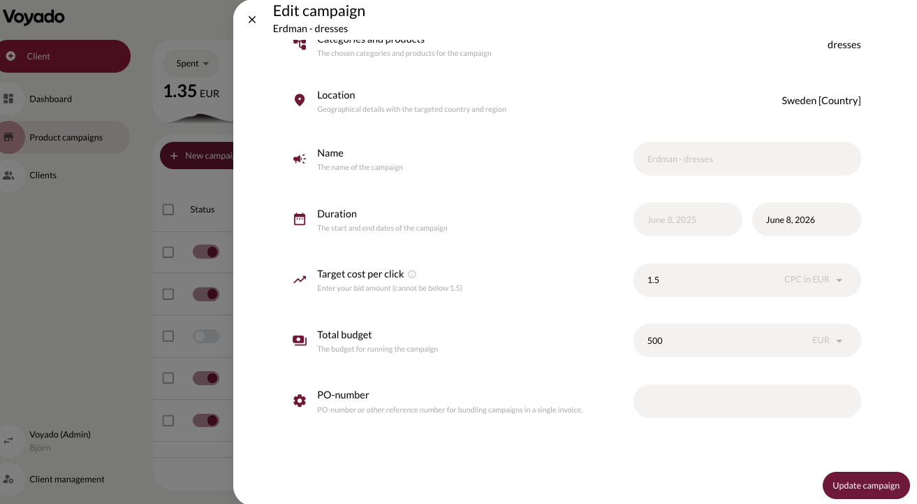Edit campaign dialog in Elevate screenshot