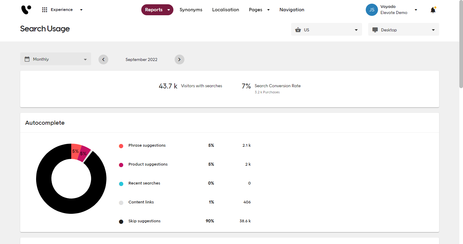 Reports search usage screenshot