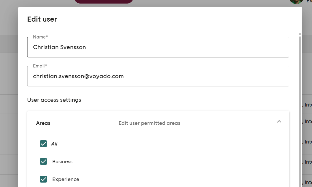 Edit user view screenshot